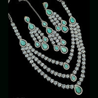 NAFJ Radiant Sparkle Multi Layer American Diamond Long Necklace Jewellery Set for Party & Ethnic Wear