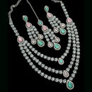 NAFJ Radiant Sparkle Multi Layer American Diamond Long Necklace Jewellery Set for Party & Ethnic Wear