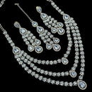 NAFJ Radiant Sparkle Multi Layer American Diamond Long Necklace Jewellery Set for Party & Ethnic Wear