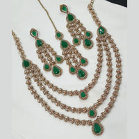 NAFJ Radiant Gold Plated Sparkle Multi Layer American Diamond Long Necklace Jewellery Set for Party