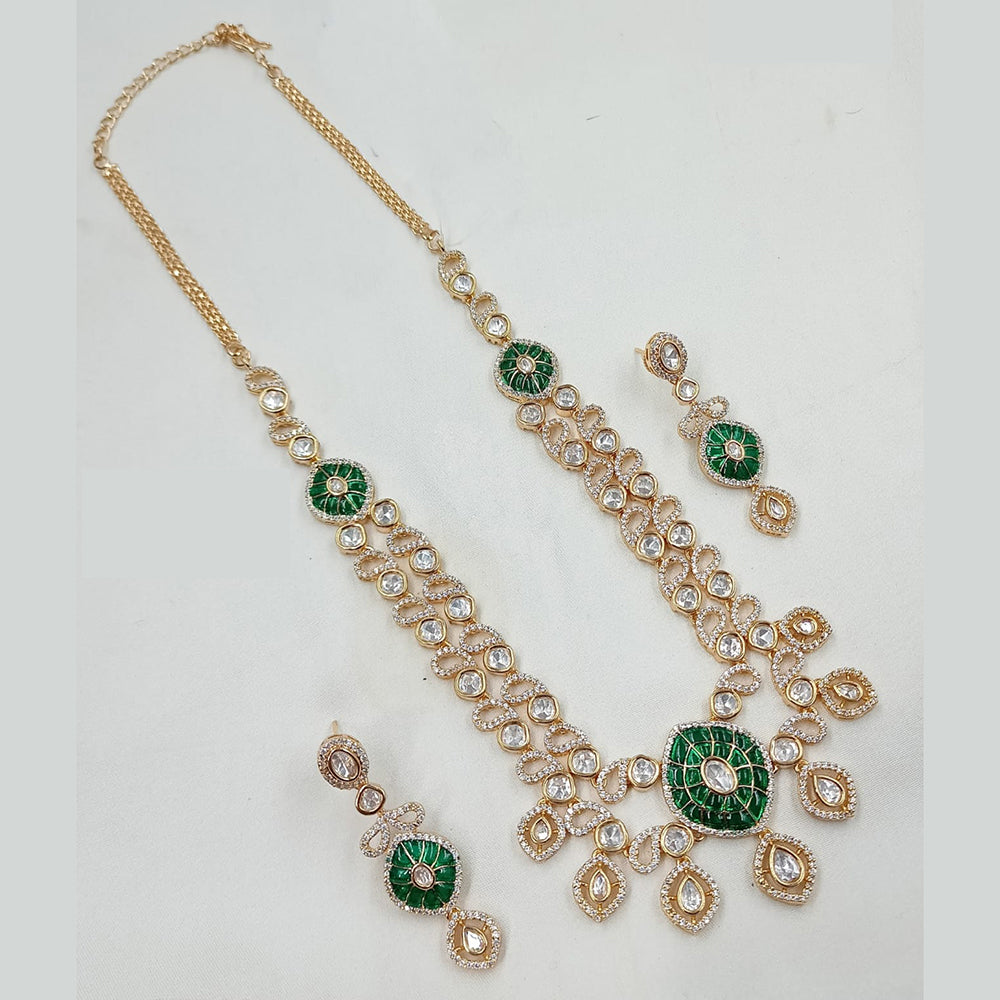 NAFJ Timeless Classic Polki Kundan Long Necklace Set with Earrings For Wedding Wear