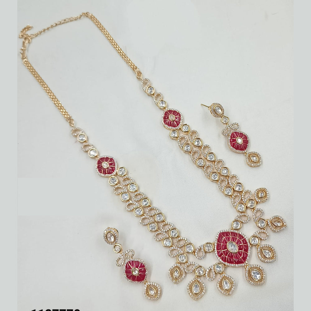 NAFJ Timeless Classic Polki Kundan Long Necklace Set with Earrings For Wedding Wear