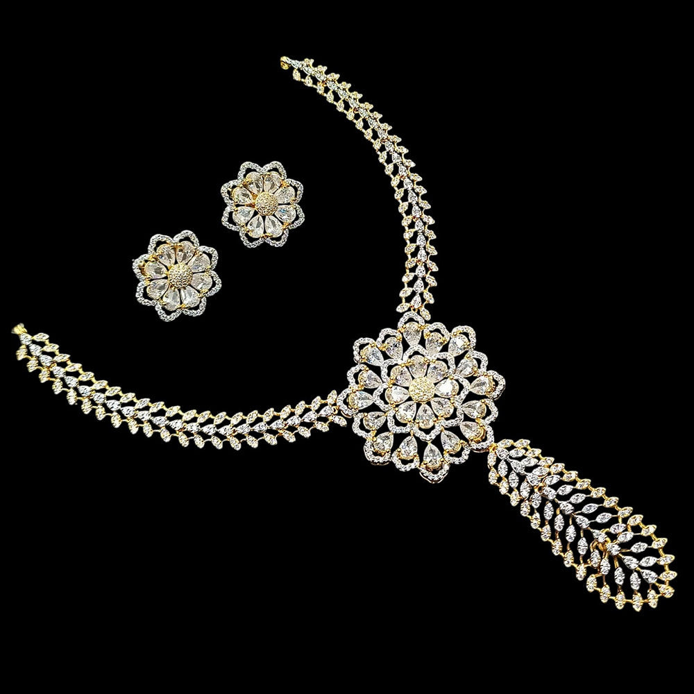 NAFJ Luxurious Gold Plated American Diamond Party Wear Necklace Set