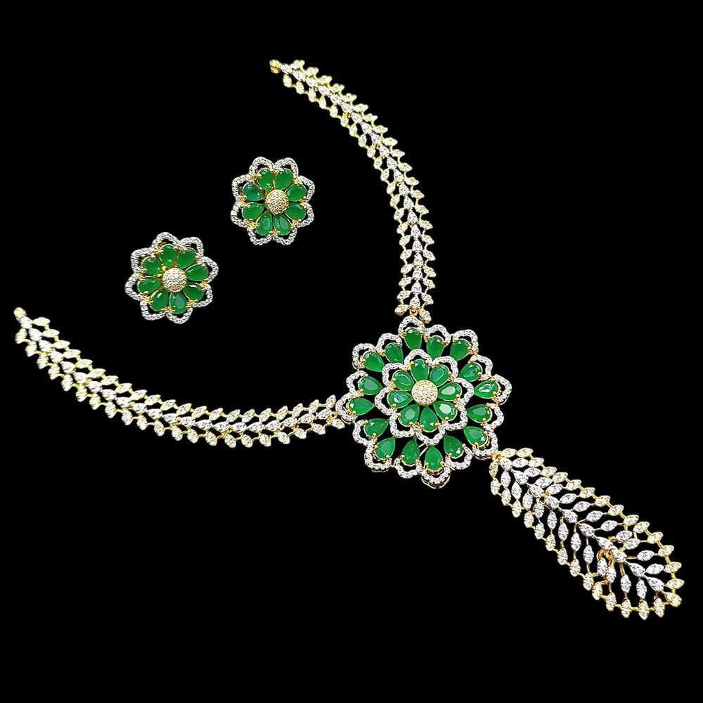 NAFJ Luxurious Gold Plated American Diamond Party Wear Necklace Set