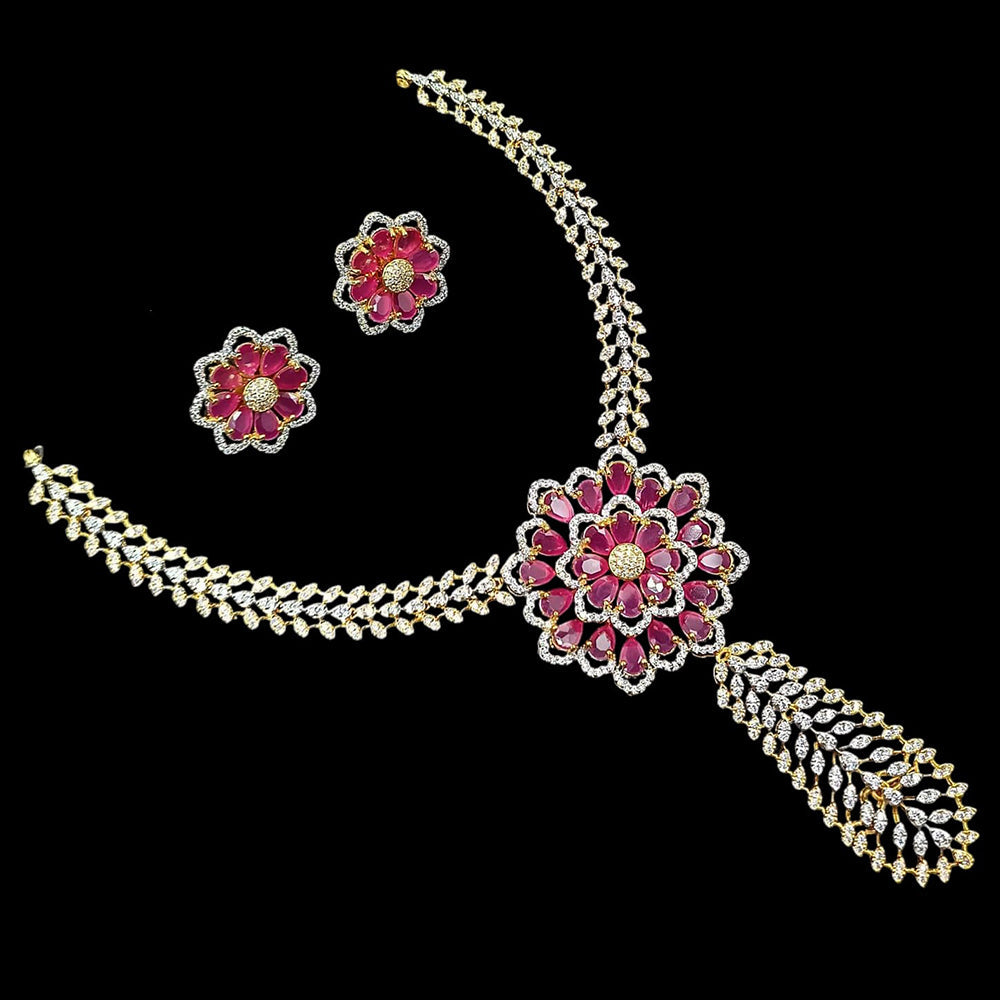 NAFJ Luxurious Gold Plated American Diamond Party Wear Necklace Set