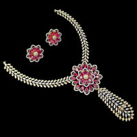 NAFJ Luxurious Gold Plated American Diamond Party Wear Necklace Set