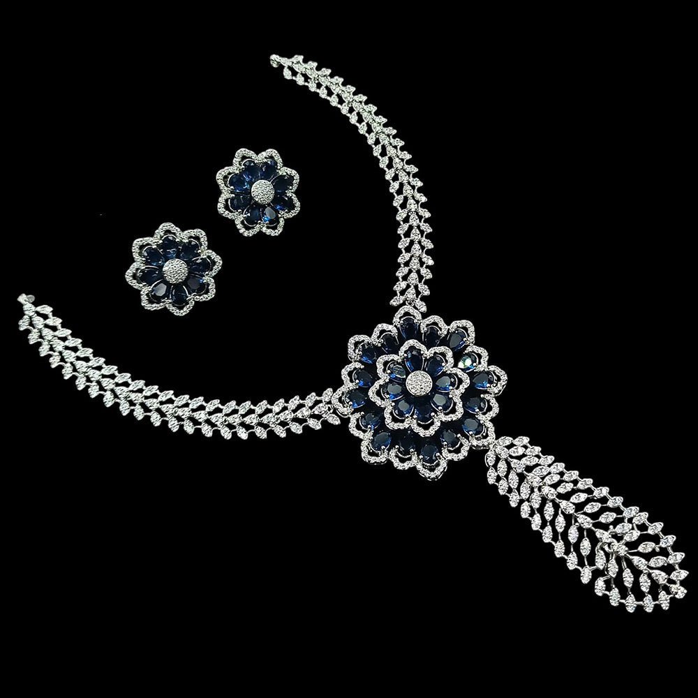 NAFJ Glamorous Rhodium Plated American Diamond Necklace Set