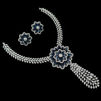 NAFJ Glamorous Rhodium Plated American Diamond Necklace Set