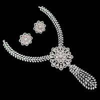 NAFJ Glamorous Rhodium Plated American Diamond Necklace Set