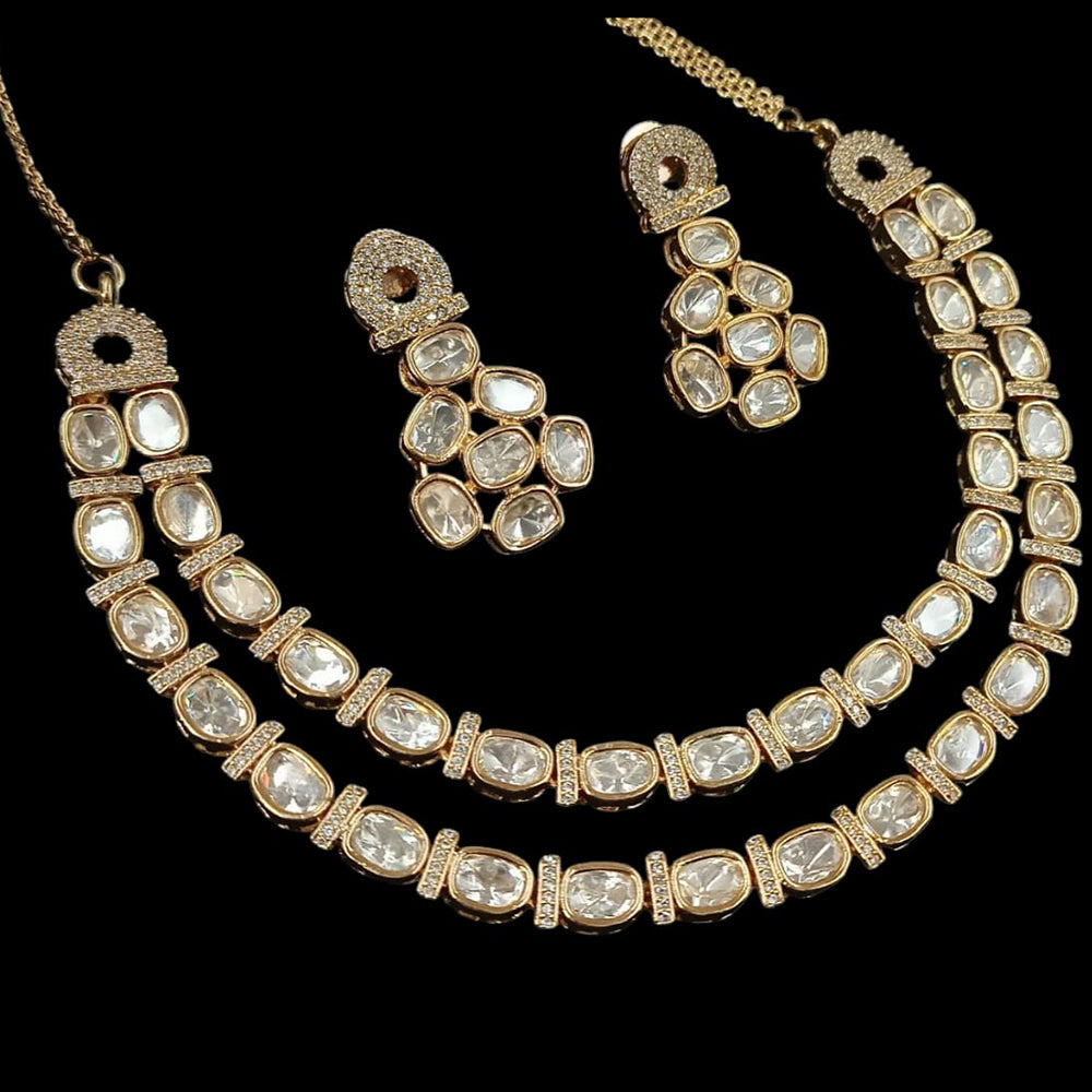NAFJ Elegant Kundan Double Layer Necklace Set For Special Occassions