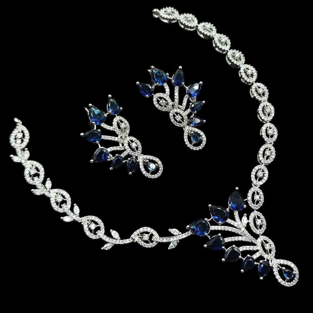 NAFJ Glamorous Rhodium Plated American Diamond Necklace Set