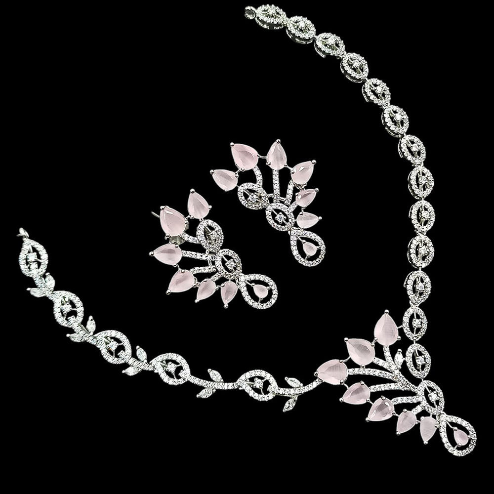 NAFJ Glamorous Rhodium Plated American Diamond Necklace Set