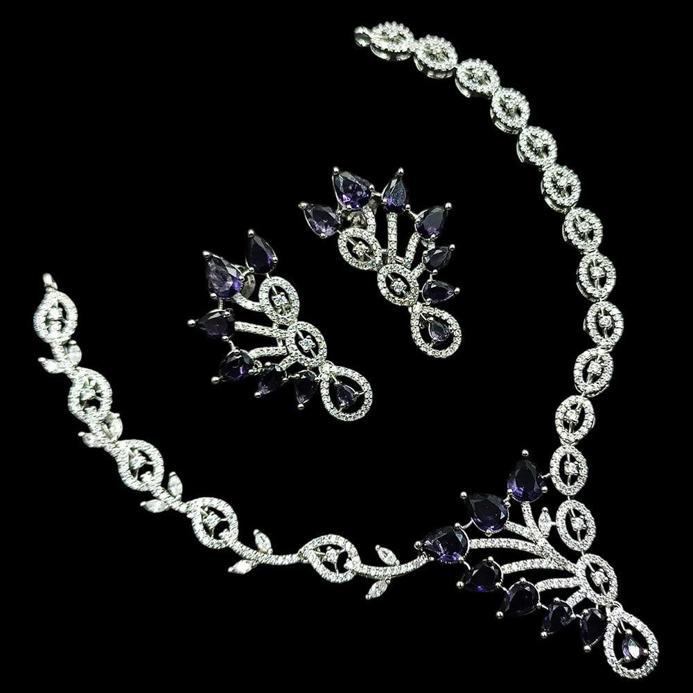 NAFJ Glamorous Rhodium Plated American Diamond Necklace Set