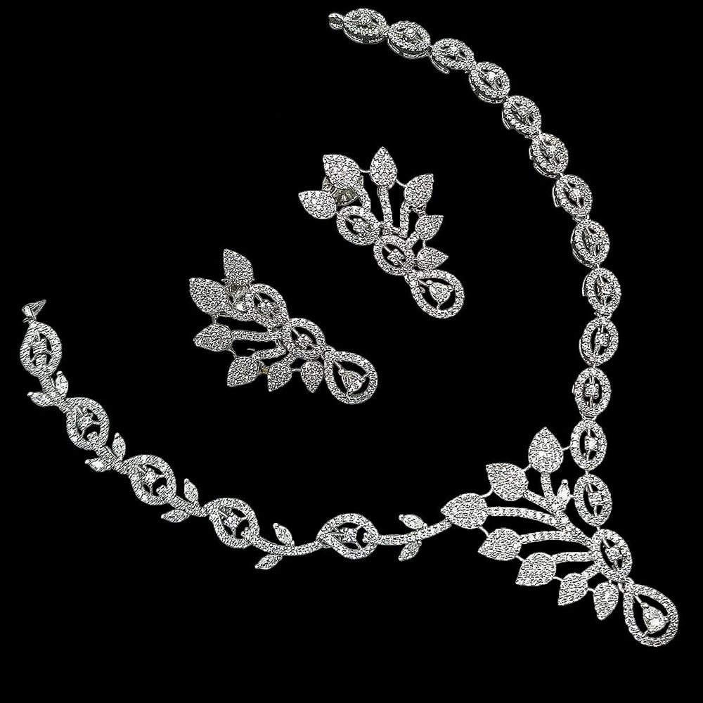 NAFJ Glamorous Rhodium Plated American Diamond Necklace Set