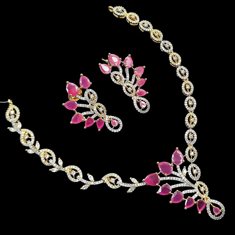 NAFJ Luxurious Gold Plated American Diamond Party Wear Necklace Set