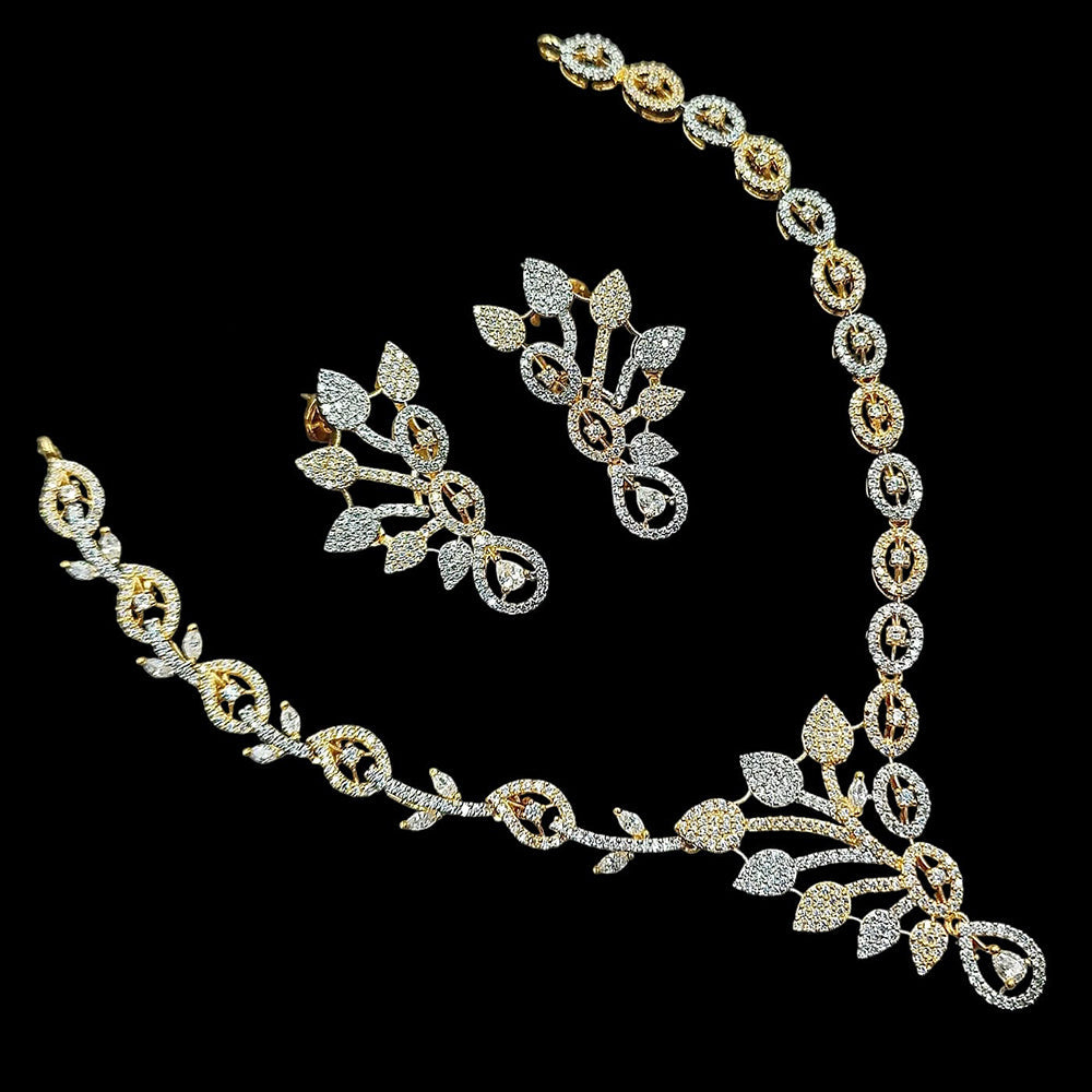 NAFJ Luxurious Gold Plated American Diamond Party Wear Necklace Set