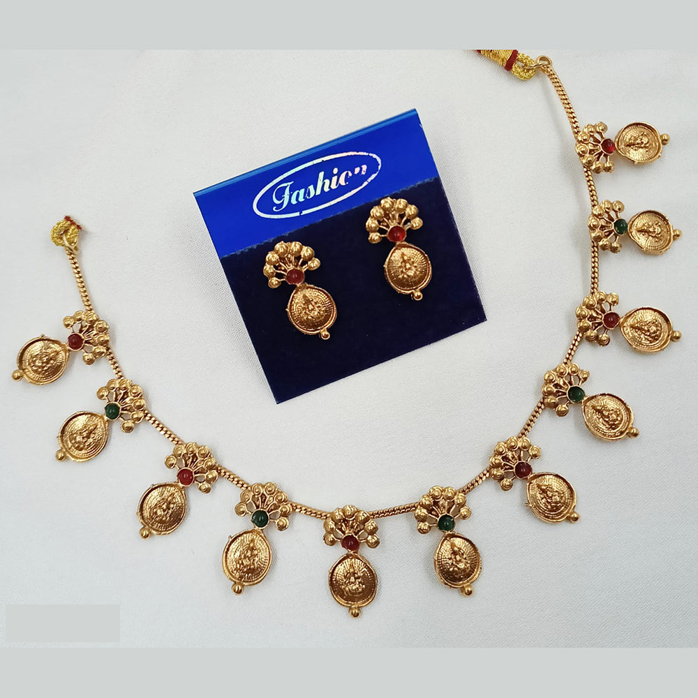 NAFJ Temple Necklace Set with Intricate Carvings for Weddings and Cultural Celebrations