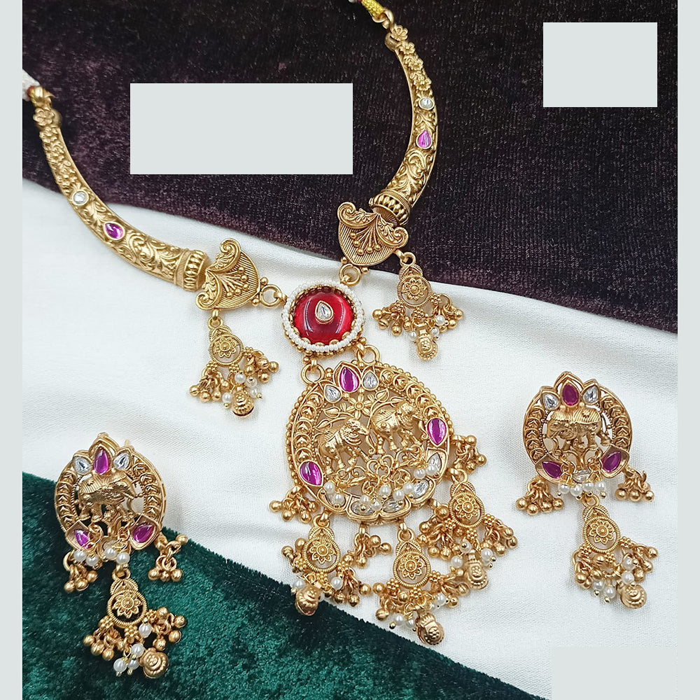 NAFJ Royal Kundan and Pearl Necklace Set with Traditional Design forFestive Wear