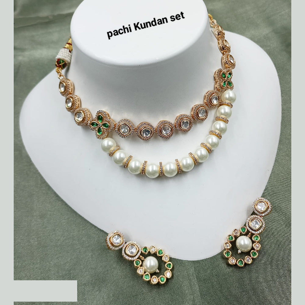 NAFJ Exquisite Kundan and Pearl Choker Necklace Set with Traditional Patterns and Festive Appeal