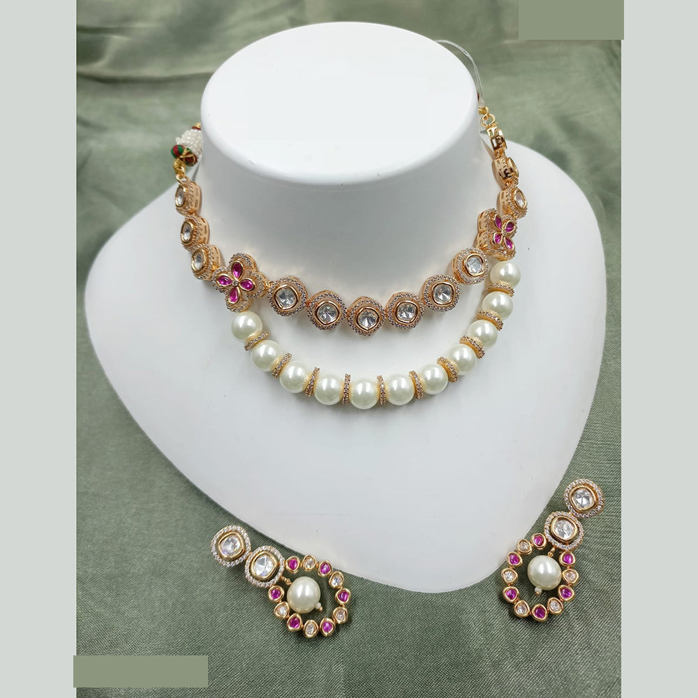 NAFJ Exquisite Kundan and Pearl Choker Necklace Set with Traditional Patterns and Festive Appeal