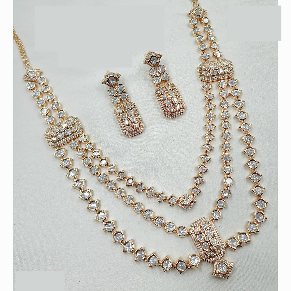 NAFJ Handcrafted Polki Kundan Multi Layer Necklace Set for Weddings and Festivals