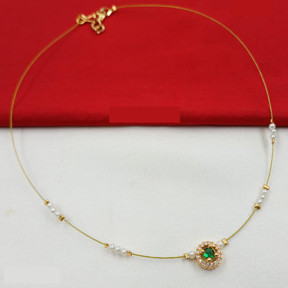 NAFJ Elegant Invisible String Necklace with Ruby Pendant For Party Wear