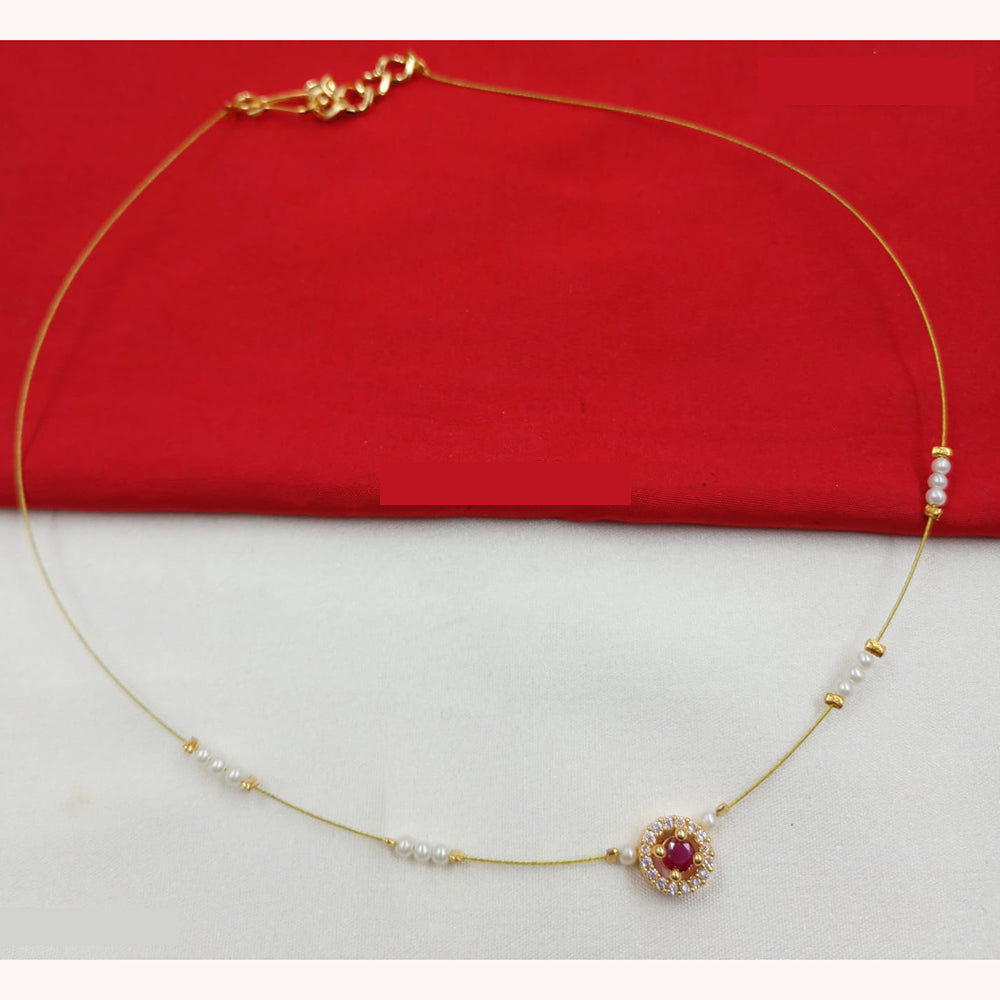 NAFJ Elegant Invisible String Necklace with Ruby Pendant For Party Wear