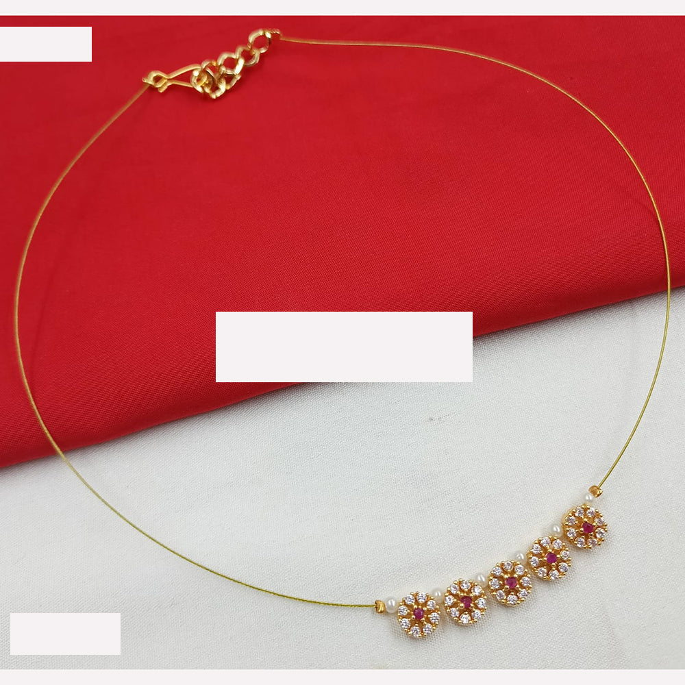 NAFJ Elegant Invisible String Necklace with Pearl And Austrian Stone For Party Wear