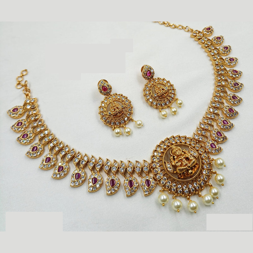 NAFJ Elegant Temple Necklace with Austrian Stones and Pearls – Festive Wear Collection