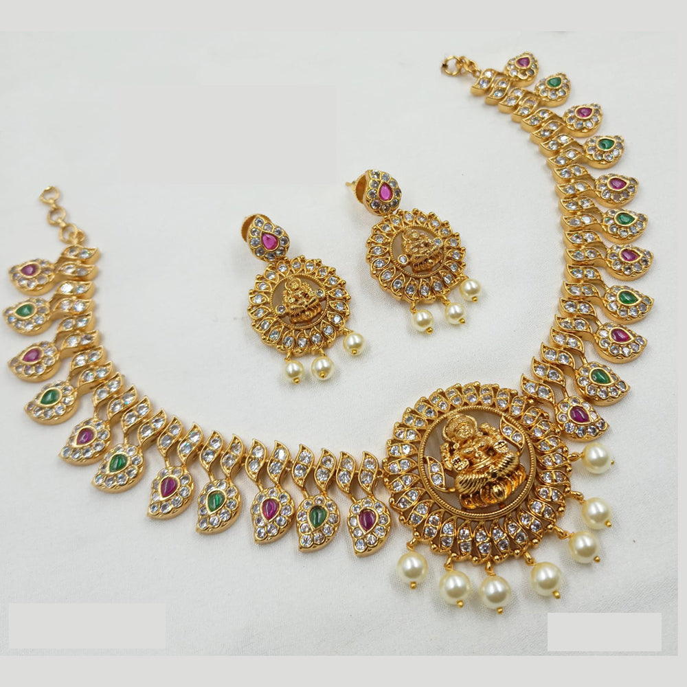 NAFJ Elegant Temple Necklace with Austrian Stones and Pearls – Festive Wear Collection