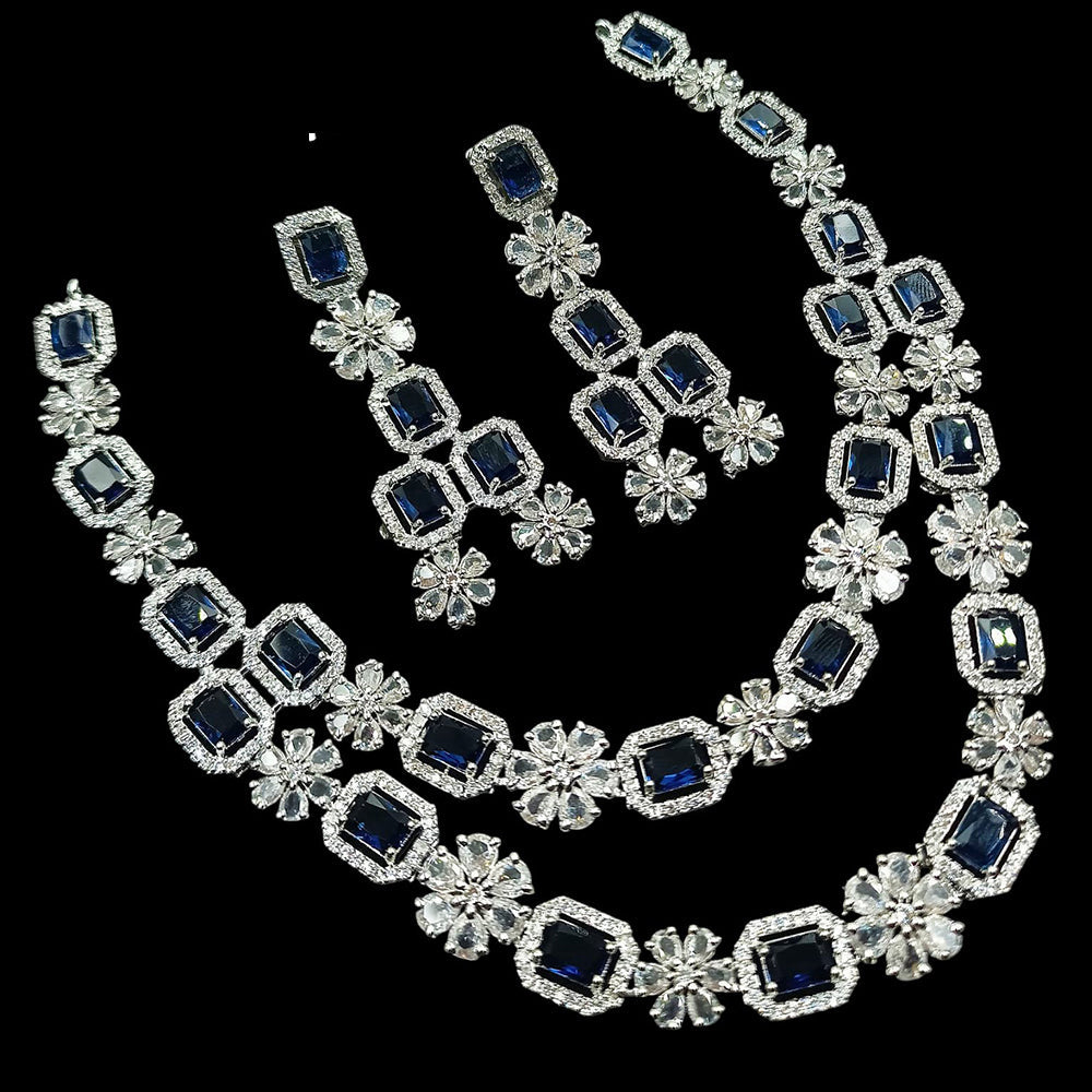 NAFJ Sparkling American Diamond Multi Layer Long Necklace Set For Wedding Occassions