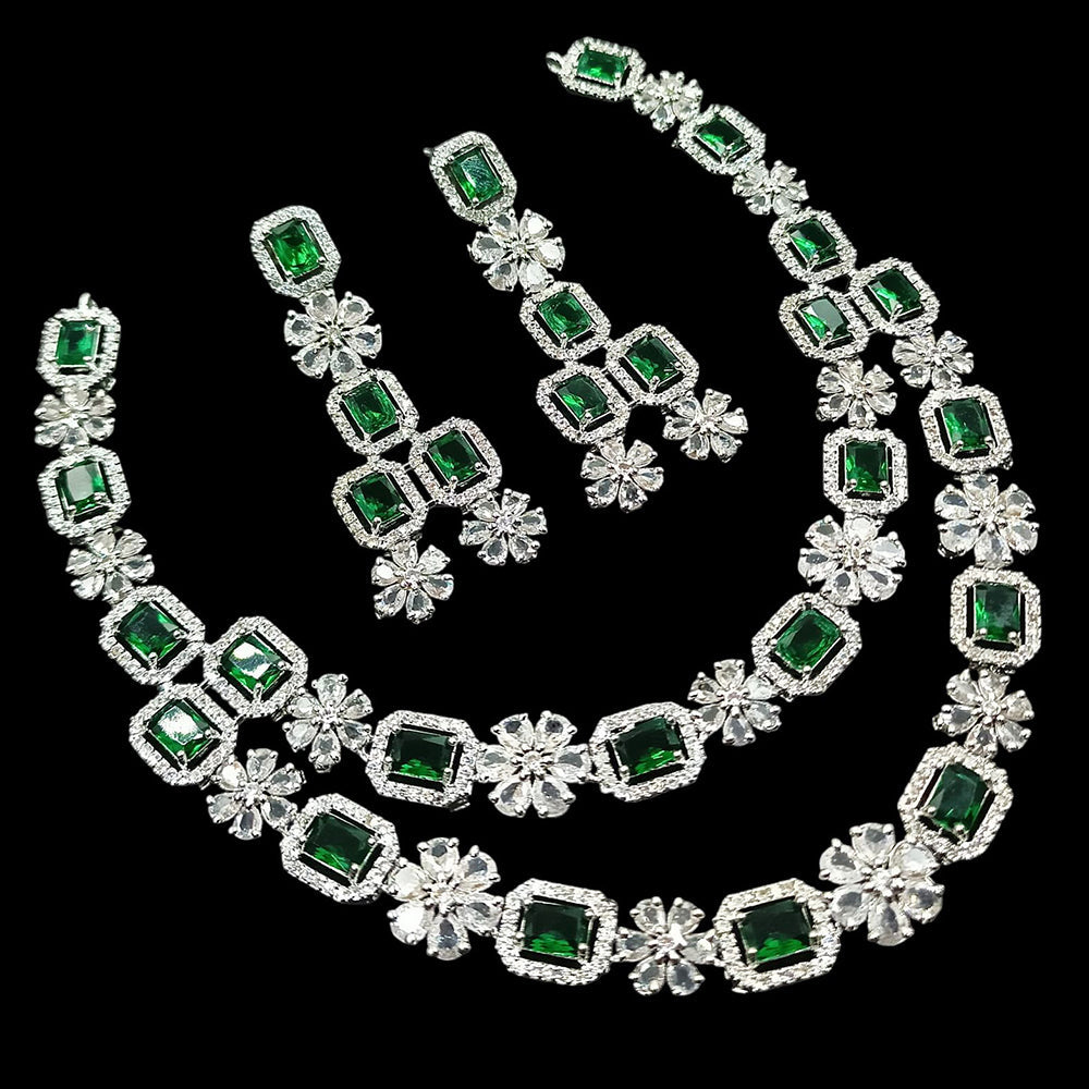 NAFJ Sparkling American Diamond Multi Layer Long Necklace Set For Wedding Occassions