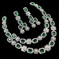 NAFJ Sparkling American Diamond Multi Layer Long Necklace Set For Wedding Occassions