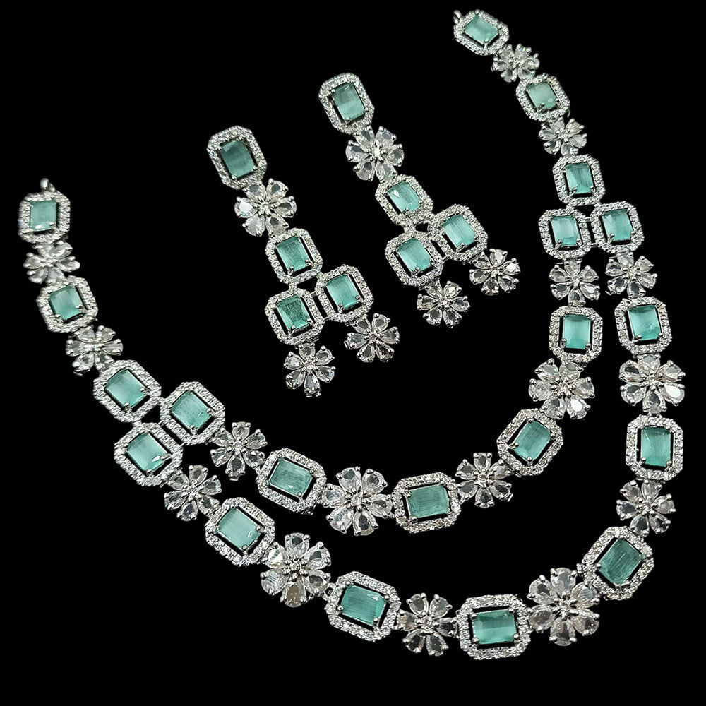 NAFJ Sparkling American Diamond Multi Layer Long Necklace Set For Wedding Occassions