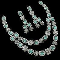 NAFJ Sparkling American Diamond Multi Layer Long Necklace Set For Wedding Occassions