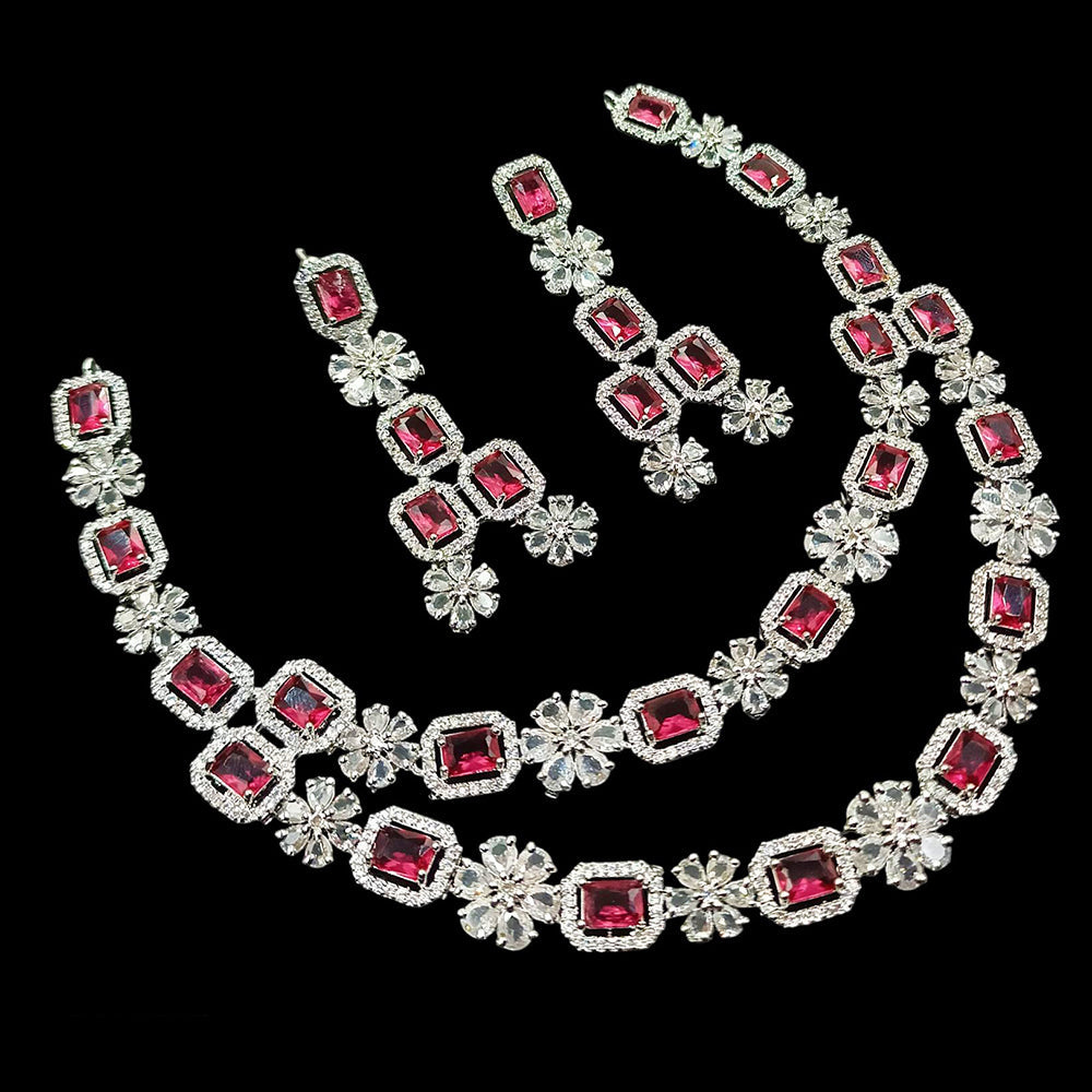 NAFJ Sparkling American Diamond Multi Layer Long Necklace Set For Wedding Occassions