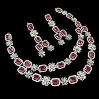 NAFJ Sparkling American Diamond Multi Layer Long Necklace Set For Wedding Occassions