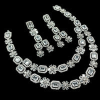 NAFJ Sparkling American Diamond Multi Layer Long Necklace Set For Wedding Occassions