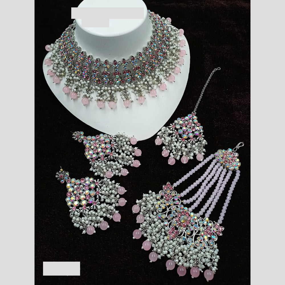 NAFJ Traditional Rodium Plated  Crystal And Pearl Bridal Necklace With Pasa Perfect For Bride