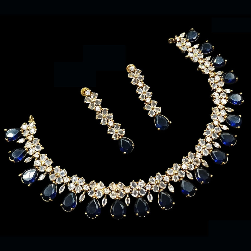 NAFJ Luxurious Gold Plated American Diamond Party Wear Necklace Set