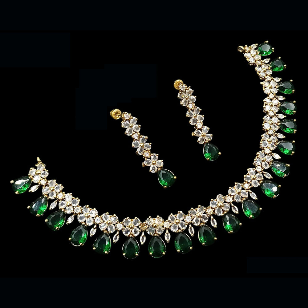 NAFJ Luxurious Gold Plated American Diamond Party Wear Necklace Set