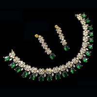 NAFJ Luxurious Gold Plated American Diamond Party Wear Necklace Set