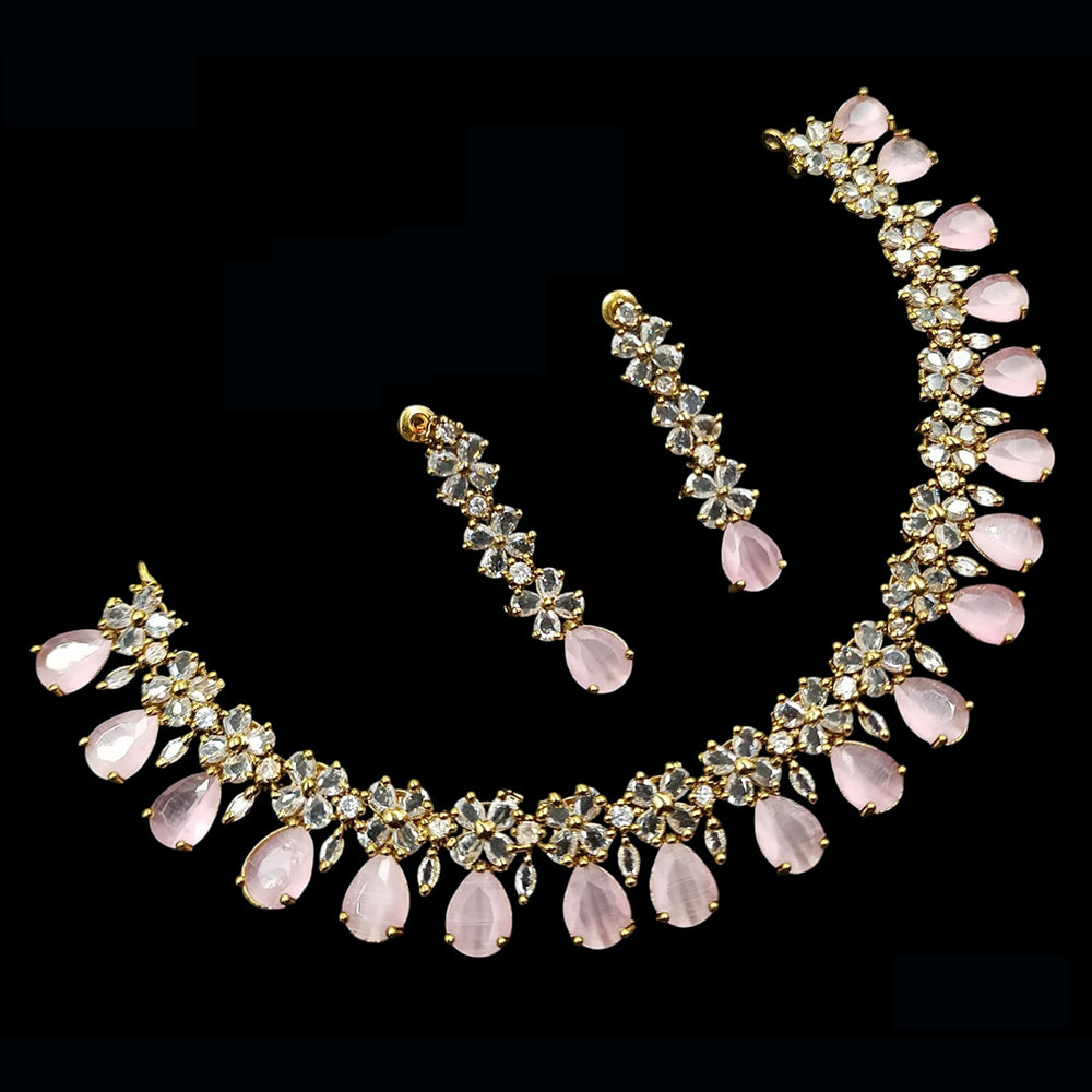 NAFJ Luxurious Gold Plated American Diamond Party Wear Necklace Set