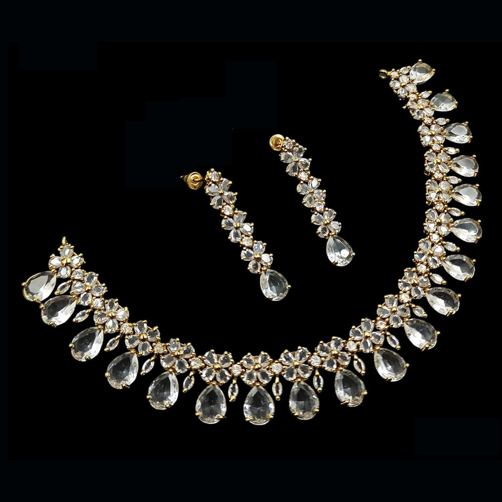 NAFJ Luxurious Gold Plated American Diamond Party Wear Necklace Set