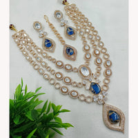 NAFJ Sparkling Crystal Stone Multi Layer Long Necklace Set For All Occassions 