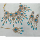 NAFJ Antique Gold Plated Kundan and Beads Rani Haar Necklace Set for wedding wear