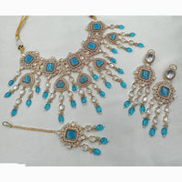 NAFJ Antique Gold Plated Kundan and Beads Rani Haar Necklace Set for wedding wear