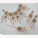 NAFJ Antique Gold Plated Kundan and Beads Rani Haar Necklace Set for wedding wear