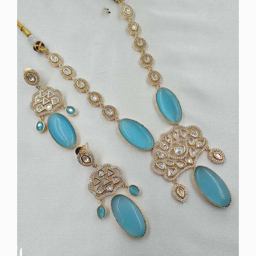 NAFJ Exclusive Kundan And Crystal Long Necklace Set  For Special Occassion