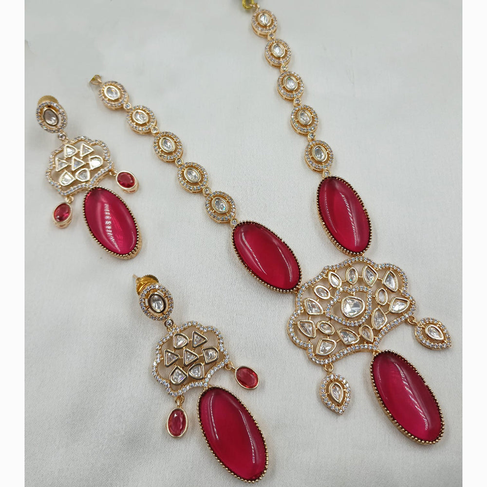 NAFJ Exclusive Kundan And Crystal Long Necklace Set  For Special Occassion